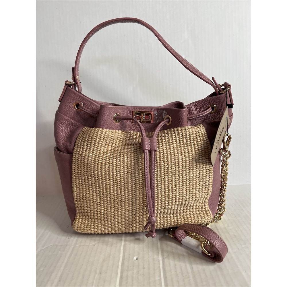 NWT Unica firenze italian leather straw purse Blush style G13